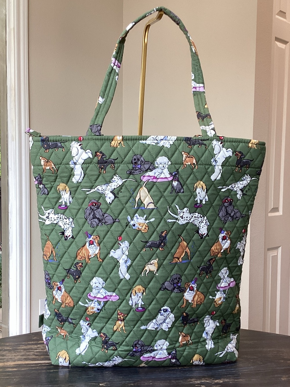 Vera Bradley Dog Park Olive Green Quilted Large North South Tote